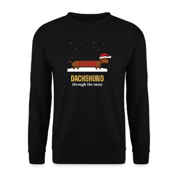 Dackel durch den Schnee-Weihnachtspullover - Unisex Pullover - Schwarz - Vorne - Alina (178cm) & Michal (187cm)
