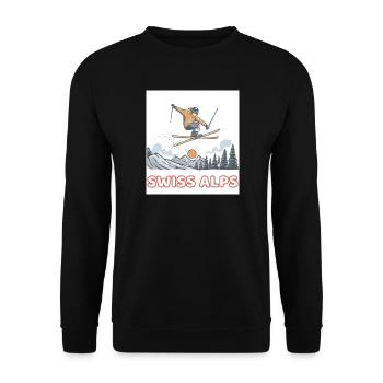 Skisprung über Schweizer Alpen - Unisex Pullover - Schwarz - Vorne - Alina (178cm) & Michal (187cm)