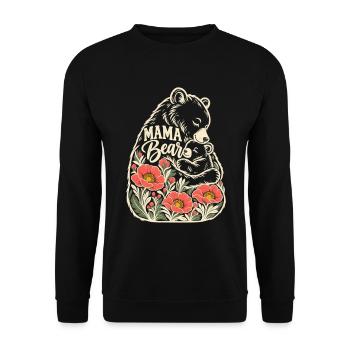 Strichzeichnungen Mohn-Mama-Leben Niedliche Mama-Bär - Unisex Pullover - Schwarz - Vorne - Alina (178cm) & Michal (187cm)