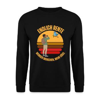 Endlich Rente Vogelbeobachtung Retro - Unisex Pullover - Schwarz - Vorne - Alina (178cm) & Michal (187cm)