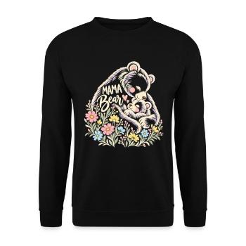 Linienkunst Wiese Mama Leben Süße Mama Bär - Unisex Pullover - Schwarz - Vorne - Alina (178cm) & Michal (187cm)