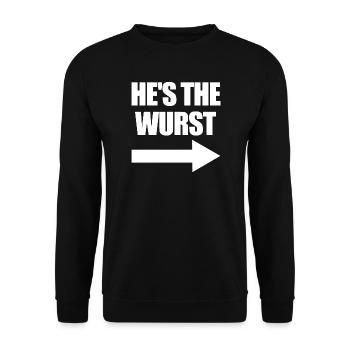 Er ist der witzigste - Unisex Pullover - Schwarz - Vorne - Alina (178cm) & Michal (187cm)