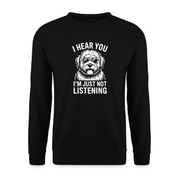 Old English Sheepdog Spruch Witz Bobtail Geschenk  - Unisex Pullover - Schwarz - Vorne - Alina (178cm) & Michal (187cm)