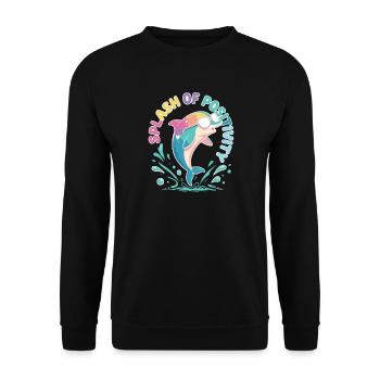 Sonnenfarbener Pastelldelfin - Unisex Pullover - Schwarz - Vorne - Alina (178cm) & Michal (187cm)