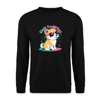 Chill Dog Vibes Corgi - Unisex Pullover - Schwarz - Vorne - Alina (178cm) & Michal (187cm)