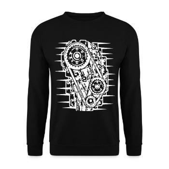Industrielles Riemenmuster - Unisex Pullover - Schwarz - Vorne - Alina (178cm) & Michal (187cm)