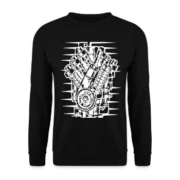 Industrielle Ketten-Grafik im Linienstil - Unisex Pullover - Schwarz - Vorne - Alina (178cm) & Michal (187cm)