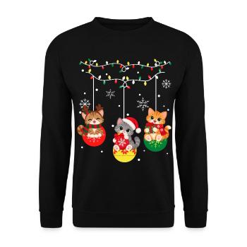 Weihnachtliches Katzenhemd - Unisex Pullover - Schwarz - Vorne - Alina (178cm) & Michal (187cm)