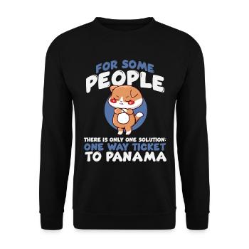 For Some People – One Way Ticket Katze - Unisex Pullover - Schwarz - Vorne - Alina (178cm) & Michal (187cm)