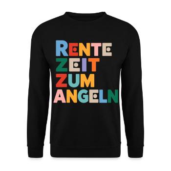 Rente Zeit zum Angeln Spruch - Unisex Pullover - Schwarz - Vorne - Alina (178cm) & Michal (187cm)