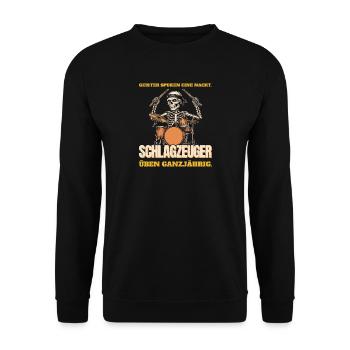 Geister spuken, Schlagzeuger üben ganzjährig - Unisex Pullover - Schwarz - Vorne - Alina (178cm) & Michal (187cm)
