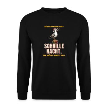Schrille Nacht mit Möwe - Unisex Pullover - Schwarz - Vorne - Alina (178cm) & Michal (187cm)