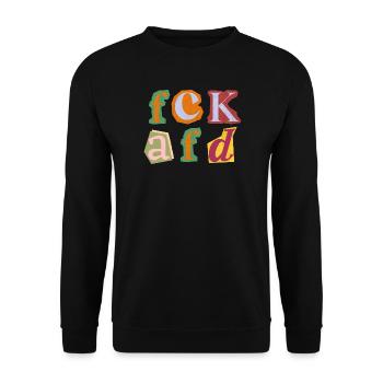 FCK AFD ERPRESSERBRIEF BUCHSTABEN, FCK NZS, NO NZS - Unisex Pullover - Schwarz - Vorne - Alina (178cm) & Michal (187cm)