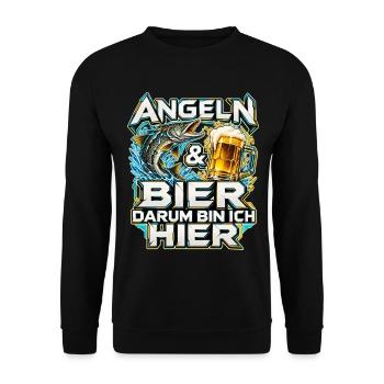 Angeln und Bier mit Hecht und Bierkrug - Unisex Pullover - Schwarz - Vorne - Alina (178cm) & Michal (187cm)