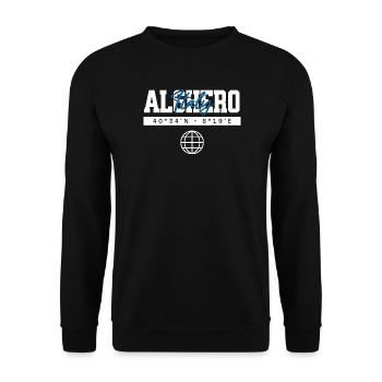 Alghero Italien Koordinaten Reise Souvenir - Unisex Pullover - Schwarz - Vorne - Alina (178cm) & Michal (187cm)