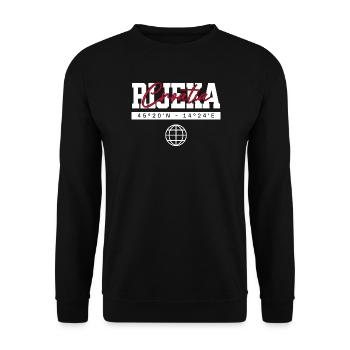 Rijeka Kroatien Koordinaten Reise Souvenir - Unisex Pullover - Schwarz - Vorne - Alina (178cm) & Michal (187cm)