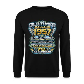 Oldtimer 1957 zum 70. Geburtstag - Unisex Pullover - Schwarz - Vorne - Alina (178cm) & Michal (187cm)