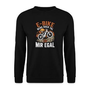 E-Bike Berg Oder Tal Ist Mir Egal Retro Spruch - Unisex Pullover - Schwarz - Vorne - Alina (178cm) & Michal (187cm)