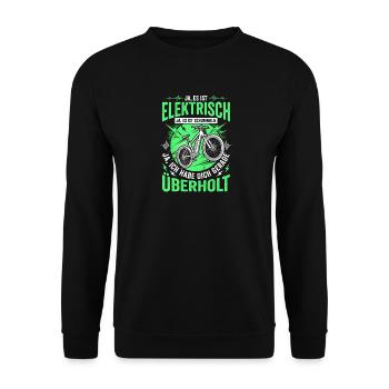 E-Bike Elektrisch Schummeln Überholt Spruch Grün - Unisex Pullover - Schwarz - Vorne - Alina (178cm) & Michal (187cm)