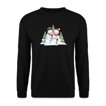 Schneemann-Duo-Geschenkszene - Unisex Pullover - Schwarz - Vorne - Alina (178cm) & Michal (187cm)