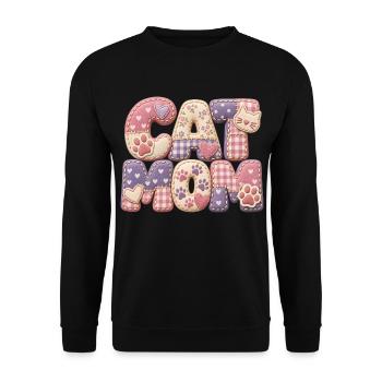 Cat Mom – Katzenmama Geschenk süßen 3D Patchwork - Unisex Pullover - Schwarz - Vorne - Alina (178cm) & Michal (187cm)