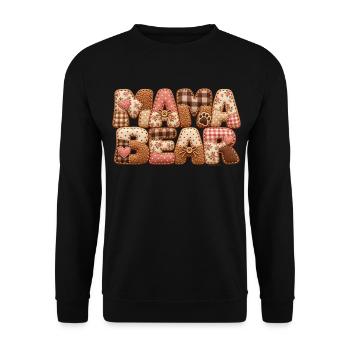 Mama Bear – Bärenmama Geschenk in 3D Patchwork - Unisex Pullover - Schwarz - Vorne - Alina (178cm) & Michal (187cm)