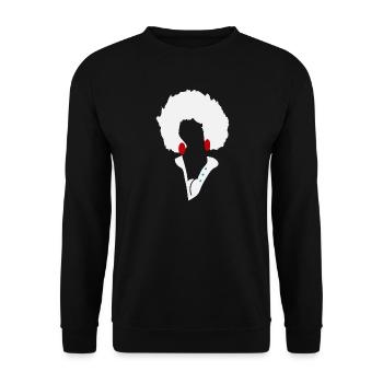Weiße Afro-Silhouette mit blauen Knöpfen - Unisex Pullover - Schwarz - Vorne - Alina (178cm) & Michal (187cm)