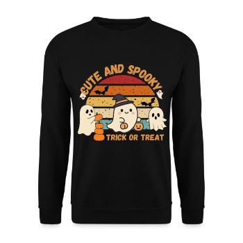 Niedliche und gruselige Retro-Geister - Unisex Pullover - Schwarz - Vorne - Alina (178cm) & Michal (187cm)