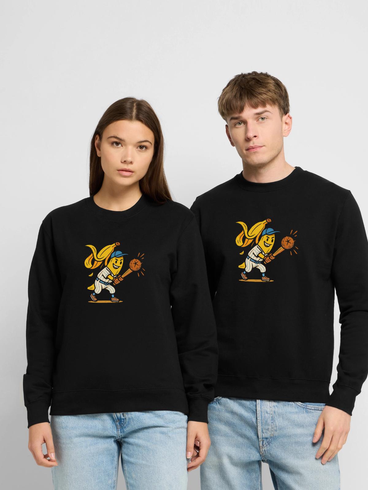 Baseball Banana - Unisex Pullover - Schwarz - Vorne - Alina (178cm) & Michal (187cm)