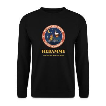 Hebamme – Storch Nachtschicht Hebammen Geschenk - Unisex Pullover - Schwarz - Vorne - Alina (178cm) & Michal (187cm)