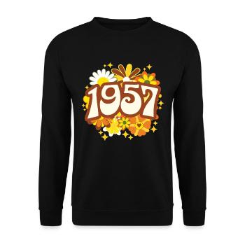 1957 70-Jahres-Jubiläum Vintage-Frauenblumen - Unisex Pullover - Schwarz - Vorne - Alina (178cm) & Michal (187cm)