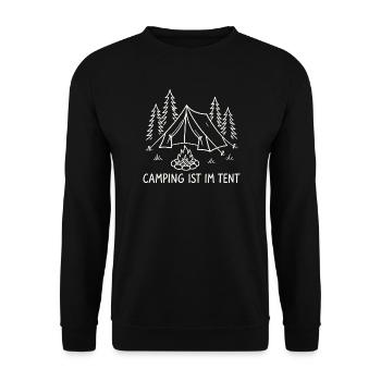 Camping im Tent Waldsilhouette - Unisex Pullover - Schwarz - Vorne - Alina (178cm) & Michal (187cm)