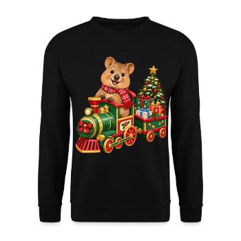 Kleines Quokka im festlichen Geschenkezug - Unisex Pullover - Schwarz - Vorne - Alina (178cm) & Michal (187cm)