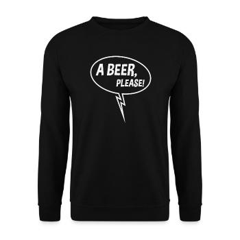 Ein Bier, bitte! (Sprechblase, Trinken, Down W) - Unisex Pullover - Schwarz - Vorne - Alina (178cm) & Michal (187cm)