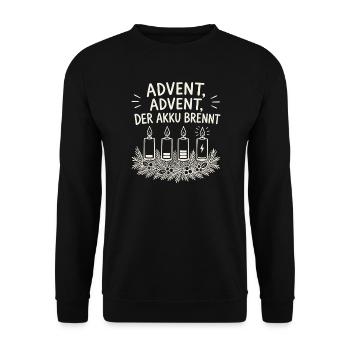 Advent Advent der Akku brennt - Unisex Pullover - Schwarz - Vorne - Alina (178cm) & Michal (187cm)