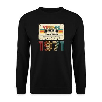 Vintage 1971 Limited Edition Kassette 55th Birthda - Unisex Pullover - Schwarz - Vorne - Alina (178cm) & Michal (187cm)