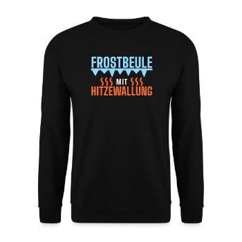 Frostbeule mit Hitzewallung – Sauna & Eisbad - Unisex Pullover - Schwarz - Vorne - Alina (178cm) & Michal (187cm)
