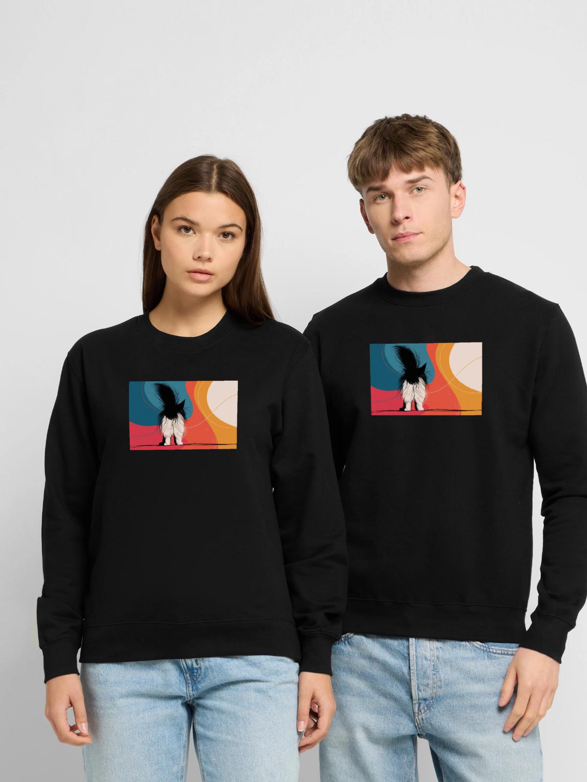 Katze von hinten - Unisex Pullover - Schwarz - Vorne - Alina (178cm) & Michal (187cm)