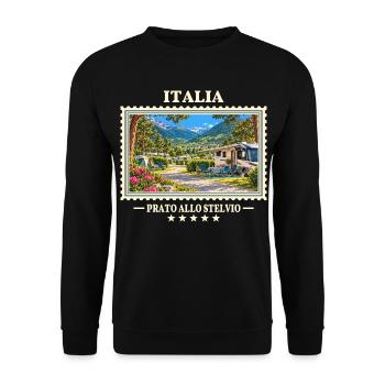 Italien Prad am Stilfserjoch Camping Vintage Marke - Unisex Pullover - Schwarz - Vorne - Alina (178cm) & Michal (187cm)
