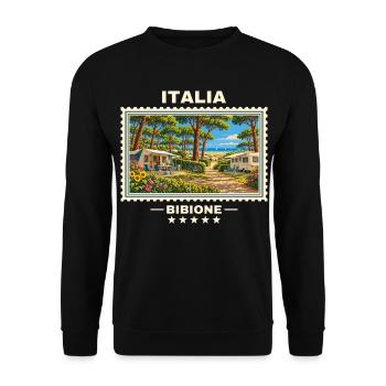 Italien Bibione Camping Vintage Reisemarke - Unisex Pullover - Schwarz - Vorne - Alina (178cm) & Michal (187cm)
