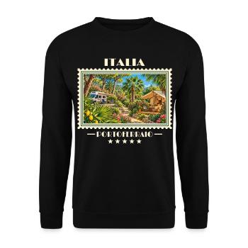 Italien Portoferraio Camping Vintage Reisemarke - Unisex Pullover - Schwarz - Vorne - Alina (178cm) & Michal (187cm)