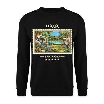 Italien Sarteano Camping Vintage Reisemarke - Unisex Pullover - Schwarz - Vorne - Alina (178cm) & Michal (187cm)