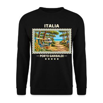 Italien Porto Garibaldi Camping Vintage Reisemarke - Unisex Pullover - Schwarz - Vorne - Alina (178cm) & Michal (187cm)