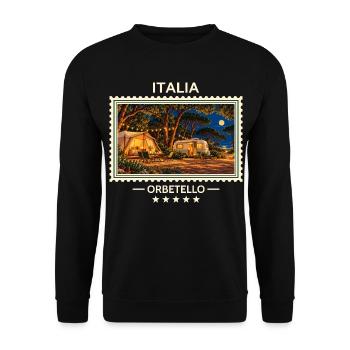 Italien Orbetello Camping Vintage Reisemarke - Unisex Pullover - Schwarz - Vorne - Alina (178cm) & Michal (187cm)