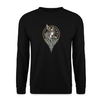 Der Wolf im Vegvisir – Runenkreis - Unisex Pullover - Schwarz - Vorne - Alina (178cm) & Michal (187cm)