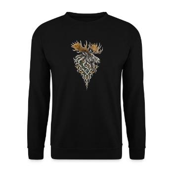 Der Schwertwal im Flechtwerk – Nordischer Orca - Unisex Pullover - Schwarz - Vorne - Alina (178cm) & Michal (187cm)