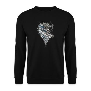 Der Elch im Flechtwerk – Nordischer Elch - Unisex Pullover - Schwarz - Vorne - Alina (178cm) & Michal (187cm)