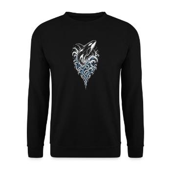 Die Winterjägerin auf Skiern - Unisex Pullover - Schwarz - Vorne - Alina (178cm) & Michal (187cm)