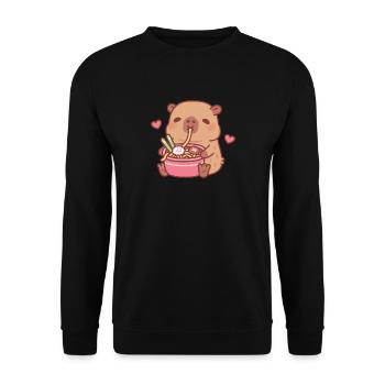 Süßer Capybara liebt es, japanische Ramen-Nudeln zu schlürfen - Unisex Pullover - Schwarz - Vorne - Alina (178cm) & Michal (187cm)
