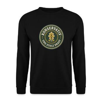 Konservativ und stolz drauf Abzeichen - Unisex Pullover - Schwarz - Vorne - Alina (178cm) & Michal (187cm)